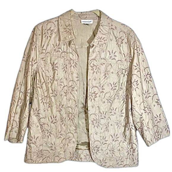 Coldwater Creek Jackets & Blazers - Coldwater Creek Tan Eyelet Embroidered Jacket Medium
